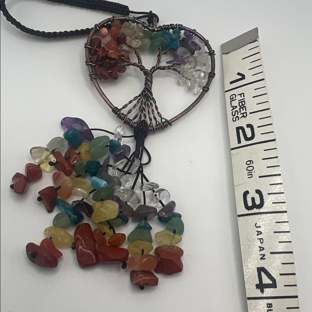 Handmade 7 Chakra Tree of Life Crystal Heart Pendant Bohemian Colorful Gift - Picture 6 of 10